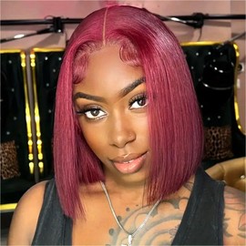 Ailwelia 99j Burgundy Closure Bob Wigs Human Hair 5x5 Hd Lace Closure Wigs Human Hair Wigs For Black Women Human Hair Glueless Wigs 5x5 Closure Wigs Human Hair Pre Plucked 12 Inch Wear And Go Wig