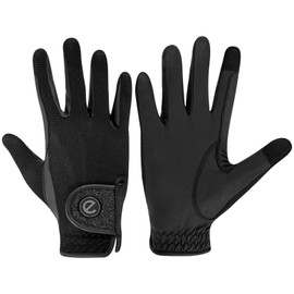 eGlove - eQUEST GripPro X-LITE Horse Riding Gloves - Lightweight, Breathable, Grippy Non-Slip Material - Comfort Mesh Back - Touchscreen Gloves (BLACK - BLACK GLITTER CUFF, S)