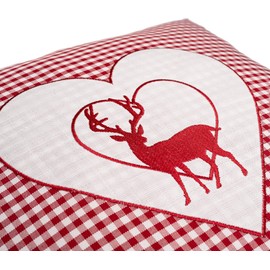 Pine Cushion Embroidered with Deer and Heart Red Checked Size 40 x 40 cm Filled with Pine Flakes Made of Pine Wood in Extra Ticking