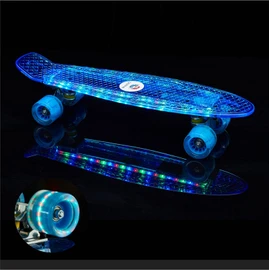 22 Inch Skateboard- with Led Light Up Wheels for Beginners,Complete Mini Cruiser Retro Skateboard for Kid,Smooth Riding,Durable Polypropylene with Pu Wheels