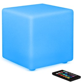 8-in LED Cube Night Light Mood Lamp, Cordless LED Light Cubes for Kid, Rechargeable 16 RGB Colors Changing Light Up Cube Bedside Lamp w/Remote, Waterproof Nursery Kid Stool for Home Patio Garden Party