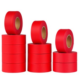 KIWIHUB Red Flagging Tape 12 Rolls - Non-Adhesive Neon Marking Surveyors Caution Tape, for Tree Marking, Hunting Trail Tape,1-3/16 in. x 150 ft,3.35 Mil