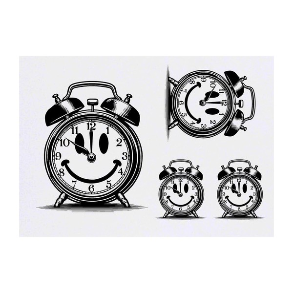 4 x 'Smiling Alarm Clock' Temporary Tattoos - Water Resistant,