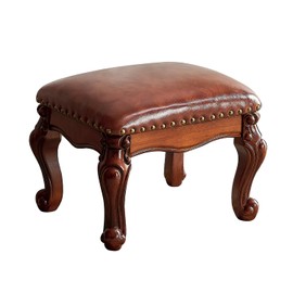 KIVSON Foot Stool Ottoman Foot Rest Microfiber Leather Upholstered Foot Stool for Living Room, Sofa, Entryway, Solid Wood Stool (Flat Brown)