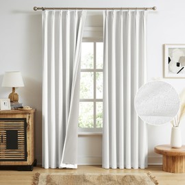 MAIHER Full Blackout Linen Curtains 90 Inch Length Pinch Pleat Curtains 2 Panels Set, Heat Saving Pleated Drapes with Back Tab Hooks for Traverse Rod and Track, 40" W x 90" L, Greyish White
