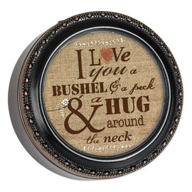 Cottage Garden I Love You A Bushel & A Peck Black with Gold Rope Trim Round Jewelry Keepsake Box