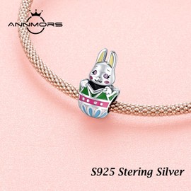 Annmors 925 Sterling Silver Charms fit Bracelets Necklaces Easter Egg Bunny Dangle Beads with 5A Cubic Zirconia Christmas Valentine Mother's Day Gift Charms for Women