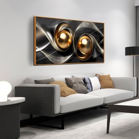 Framed Canvas Wall Art for Living Room Bedroom Office Black and Gold Geometric Abstract Canvas Prints Large Modern Wall Art Size 24x48 inches