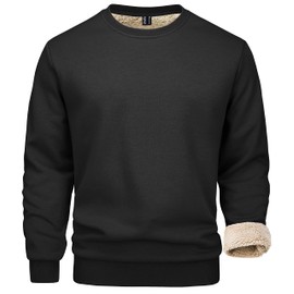 MAGCOMSEN Mens Sweatshirt with Sherpa Lining Pullover Men Winter Basic T-Shirt Warm Plain Sweatshirts Outdoor Work Jumper Men Pullover Sweater with Fleece Lined Winter Thick Tops, Black