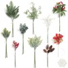 Koroni Flowers Christmas Artificial Greenery Stems Box Set,51pcs with 11