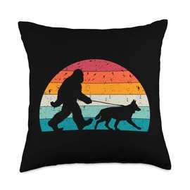 Bigfoot Walking a Dog Funny German Shepherd Lovers Dog Dad Throw Pillow