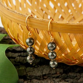 TGH Natural Pyrite Beads Leverback Earring Crystal Leverback Earring, Gemstone Round Beads, Birthday, Gift for Her, Valentine Day Gift, Jewelry AA+ (Pyrite)