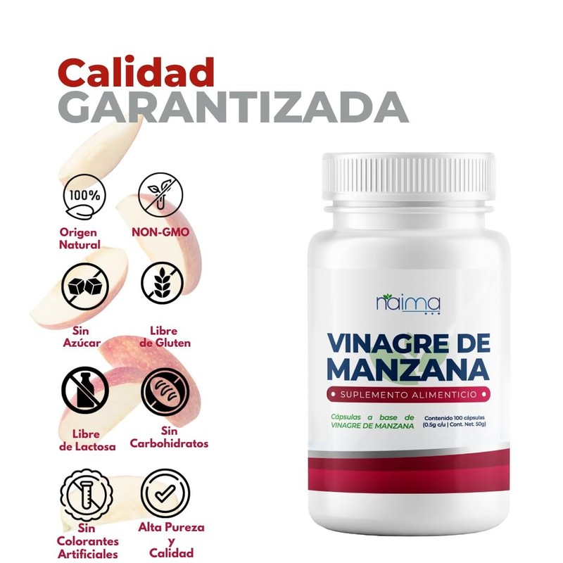 Vinagre de Manzana 500mg en Cápsulas - Ingredientes Naturales (2