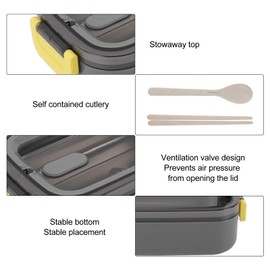 HEEPDD 700ML Stainless Steel Bento Box, Leakproof Adult Lunch Box Meal Prep Container with Spoon Chopsticks for Adults Kids Office Outdoor Picnics (Gray)