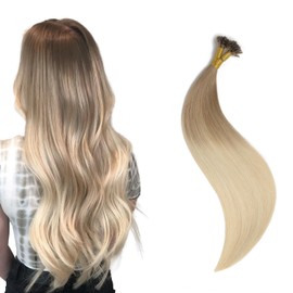 XDhair U Tip Hair Extensions Human Hair 50g/50s 18inch Ombre Ash Brown to Platinum Blonde Invisible Human Hair Real Human Hair #8/60 18inch