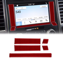 YAMUDA Compatible with 5PCS Carbon Fiber Car Central Control Screen Display Decorative Stickers Interior Accessories for Ford F150 2015 2016 2017 2018 2019 2020 (Red)