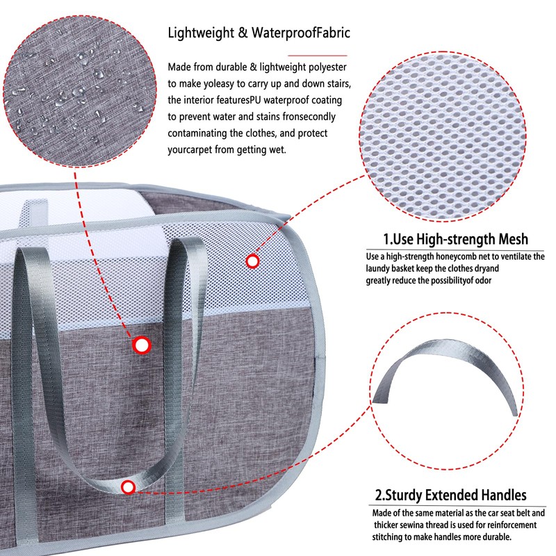 Pop-Up Laundry Basket，collapsible Mesh Laundry Hamper– With Extended Shoulder Straps,