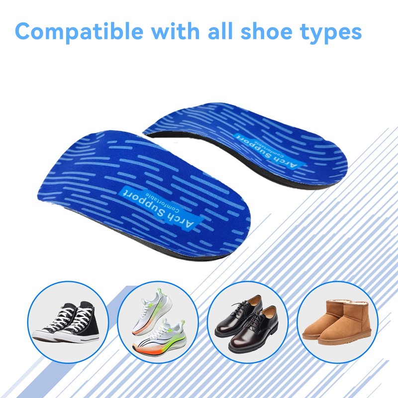 3/4 Orthotics Insoles for Men Women, High Arch Supports (M9-10/W11-12)