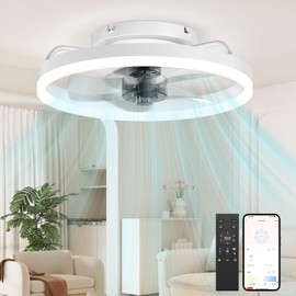 Aphyni Ceiling Fans with Lights and Remote, Low Profile Ceiling Fan, Modern Flush Mount LED Fan Light, 6 Wind Speeds Fandelier Ceiling Fan with Light for Bedroom, 3000-6500K Dimmable (15.7" White)