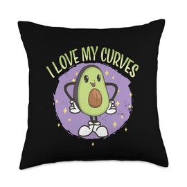 I Love My Curves Proud and Body Positivity Curves Avocado Body Positivity Self-Love Statement Throw Pillow, 18x18, Multicolor