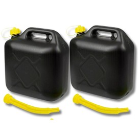 2 x 10L Jerry Can for Petrol Diesel Fuel with Spout, Emergency Backup Fuel Storage for Cars, Motorcycles,Vans Compact 10L Fuel Can, Petrol Can Spout for Easy Refueling BLACK (Pack of 2)