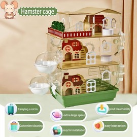 WLDDFF Acrylic Hamster Cage, Plastic Hamster Cages, Cage Hamster Habitat, Acrylic Hamster Cage with Stairs (Green-3-Layer)