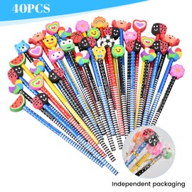 Xzeemo 40 x School HB Pens Set, Pencils with Eraser Set, Pencils with Eraser of Animals, Pencil for Children, Cartoon Eraser for Children's Party, School Rewards, Party Bag Gifts