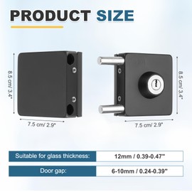 PATIKIL 304 Stainless Steel Frameless Glass Door Lock Double Opening 10-12mm Thickness with 3 Keys for Hotel, Bathroom, Store, Black