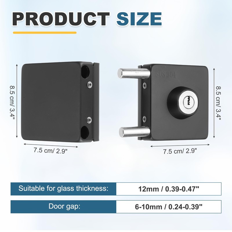 PATIKIL 304 Stainless Steel Frameless Glass Door Lock Double Opening
