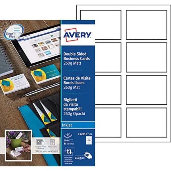 Avery Double Sided Matt Inkjet Printer Business Cards, Pack of
