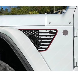 Distressed Fender Vent Flags Decals Compatible with Jeep Wrangler Gladiator Rubicon JL JT 2018-2024 (2 Color Matte Black/Rubi Red)