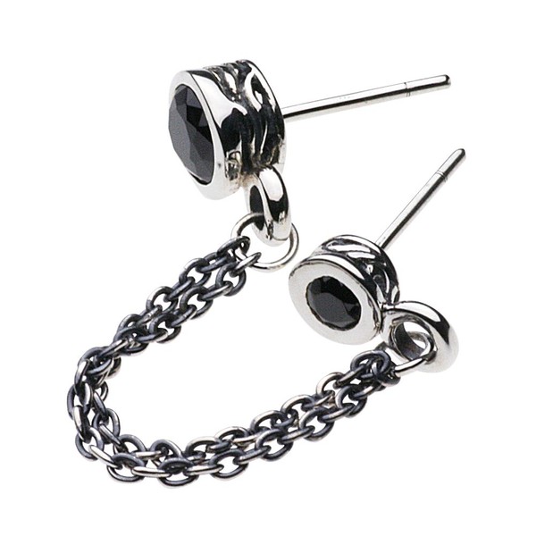 Cenote e0425 Chain, 2 Hole Earrings, Black Zirconia, Silver 925,