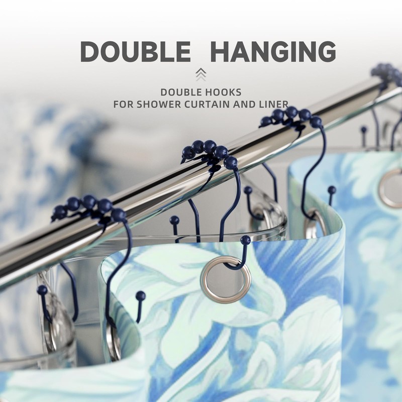 Bathway Shower Curtain Hooks, Shower Curtain Rings Rust Proof Navy