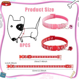 8 Pcs Puppy Collars, Puppy Dog Collars with Bell, Puppy Whelping Collars with Paw Print, Adjustable Puppy Id Collar, for Small Dog Cat Puppy Pet