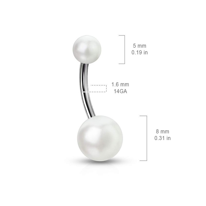 Pierced Owl 14G 316L Stainless Steel Imitation Pearl Navel Belly