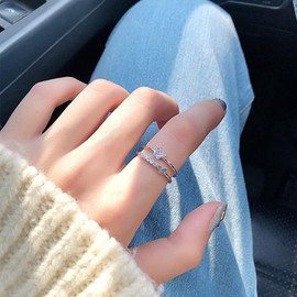 CZ Butterfly 925 Sterling Silver Ring for Women Girls Crystal Promise Statement Stacking Expandable Open Rings Adjustable Hand Made Jewelry Dainty Birthday Anniversary Christmas Valentines Gifts