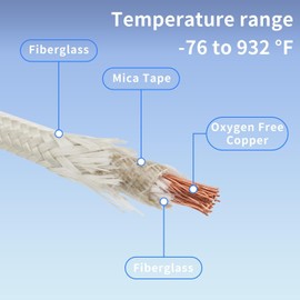 KToyeang 18 Gauge 2 Conductor High Temperature Wire 25Ft, -76-932 ℉ 18 AWG Mica Fiberglass 2 Core Copper Wire Insulated Heat Resistant High Temp Flexible Cable for Lamp Boiler Heater Kiln