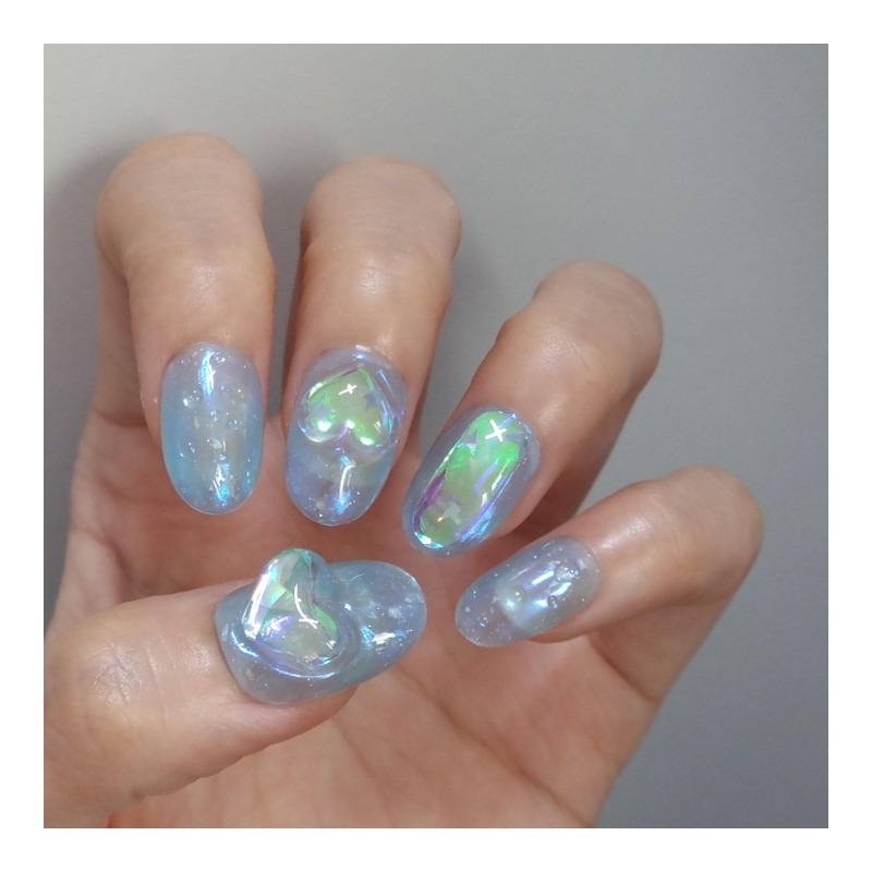 Aqua Water Drop Wooru Uru Handmade Nail Tip - Short