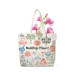 TCHOND Wedding Clipart Canvas Tote Bag, Minimalism Aesthetic Grocery Bag, Wedding Engagement Bachelorette Party Honeymoon Bridal Shower Gifts Bags For Bride To Be Newlyweds Women Bridal Sister, 28