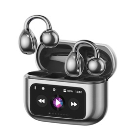 PAXA M100 Clip On Ear Headphones, Open Ear Earbuds Wireless Bluetooth 5.4, Clip On Earbuds with LCD Touchscreen, Lightweight Comfort Open Ear Headphones for Sports, Fitness, and Workouts, Black