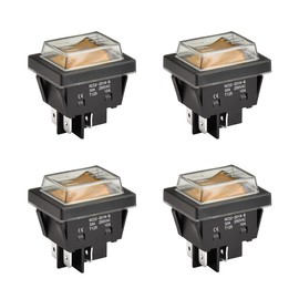 Heschen High Current Rocker Switch, 30A 250VAC, ON-OFF 2 Positions, DPST, 4 Terminals, Orange Light, T125, with Waterproof Cover (4, Orange),(KCD2-201N-B)