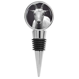 White Goat on Black Backround Photograph Wine Stopper