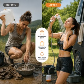 Portable Camping Shower for Outdoor Washing – Rechargeable Pump Kit with Filter, LED Light & Adjustable Water Flow
