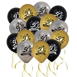 Jwssor 50th Balloons,50th Birthday Balloons,15pcs Black Gold Silver Balloons,50th Birthday Decorations for Men Women