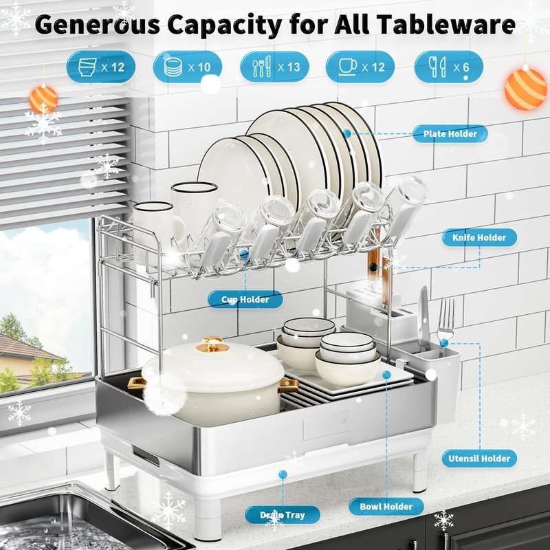 Ewaiira Large Dish Drying Rack, 304 Stainless Steel Dish Racks