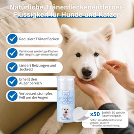 Oivolii Natürliches Tränenflecken-Entferner für Hunde und Katzen – Sanfte, sichere & Nicht reizende Formel. Entfernt effektiv Tränenflecken, Augensekrete, Ausfluss und Schleim.