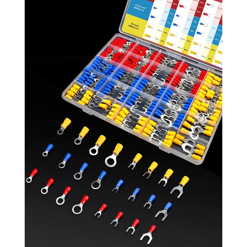 Gorffy Fork Cable Lugs, 300 Pieces Cable Lugs, 0.5-6.0 mm²