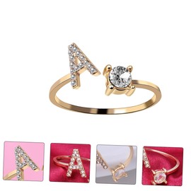 Baluue Creative Adjustable Open Ring with Rhinestone Inlay Initial Letter Design for Women Finger Jewelry for Parties Engagements and Special Occasions