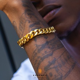 KRKC&CO Men’s Cuban Bracelet, 8 / 10 / 12 / 14 mm, 18K Gold / White Gold-Plated, Curb Chain, Cuban Link Bracelet, Stainless Steel, Cuban Chains, Hip Hop Bracelet for Men and Boys, Stainless Steel