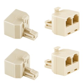 Phone Line Splitter 2 Way 4 Pack, RJ11 6P4C Male to Female Converter Adapter, 1 to 2 Modular Phone Line Extender for Wall Telephones Landline Corded